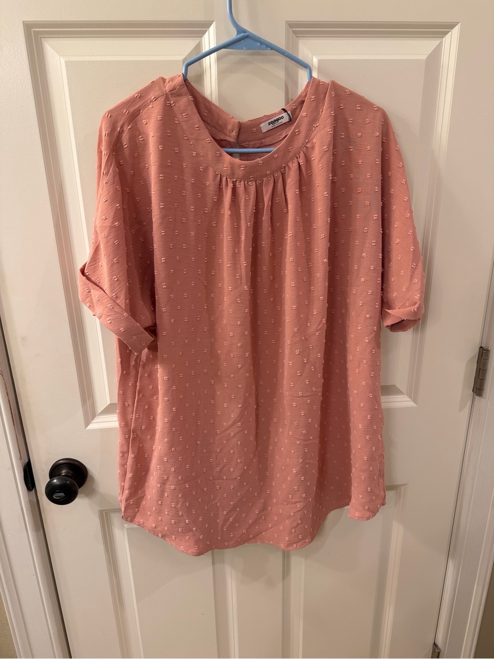 NWT Women's Dusty Rose Textured Blouse - Casual Short Sleeve Top Size XL
